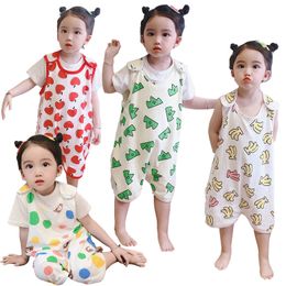 Toddler Onesie Pyjamas Baby Girl Sleeveless Cotton Sleepwear Child Boy 1-6T Summer Night Warm Abdomen Homewear Kids Jumpsuits 220510