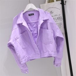 2020 Short Denim Jacket Women Korean Coat Casual Yellow Jean Jacket Streetwear Spring Autumn Coats and Jackets Women LJ200813