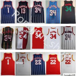 Retro Vintage Classic Basketball Jerseys Men Hakeem Olajuwon 34 Clyde Drexler 22 Tracy 1 McGrady 13 Harden Jersey Top Quality Red Whit jerseys