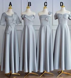Four Styles Dresses V-neck Short Sleeves A-line Floor-length Satin Bridesmaid Dresses Wedding Party Girls Dress Lace-up Back