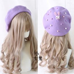 Berets Japanese Sweet Daily Lolita Beret Autumn Winter Cloth Colocasia JK Buds Purple HatBerets Delm22