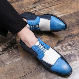 Dress Shoes Summer Fashion Pointed British Style Men Leather White Blue Grey Stitching Formal Business Mens ShoesDress