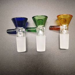 Glass Bowls 14mm Male bowl Smoking Accessories Round Rod Handle Philtre Joints For Bong Hookah Water Pipe 3 Colour
