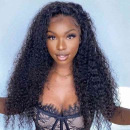 30 34 Inch Loose kinky Curly Human Hair Wig Deep Wave Frontal Brazilian for black women water wave frontal wig 220707