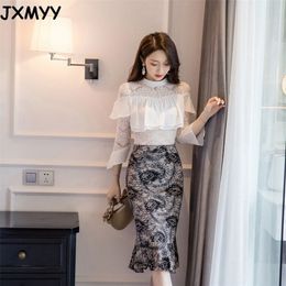Package hip skirt fashion mid-length stretch print short skirt JXMYY size S-5XL temperament all-match fishtail skirt 210412