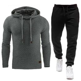 Tracksuit Men Brand Male Solid Hooded SweatshirtPants Set Mens Hoodie Sweat Suit Casual Sportswear S-5XL 210924