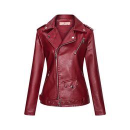 Women's Jackets Women Motorcycle Jacket Solid Lapel Zipper Pocket Long Sleeve Belted Slim Fit Coat Biker Punk Short OuterwearWomen's