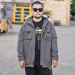 Men's Jackets 2022 Extra Large Plus-size Jacket Men Loose Hooded Multi-bag Trench Coat Casual Fashion