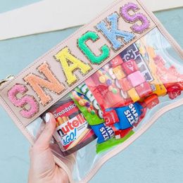 Many Color Embroidery Letters Clear Flat Nylon Pouch Bag Accessories Portable Waterproof With Metal Zipper Pouches Bags Storage Case For Party Gift Custom Products