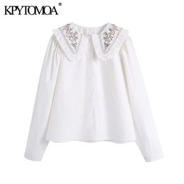 KPYTOMOA Women Sweet Fashion With Embroidery Collar Blouses Vintage Long Sleeve Button-up Female Shirts Blusas Chic Tops 201202