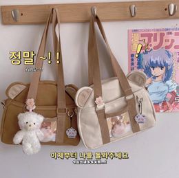 Evening Bags Cute Cartoon Bear Shoulder Tote Bag Student INS Soft Cotton Handbag JK Uniform School Clutch Kawaii Lolita Messenger