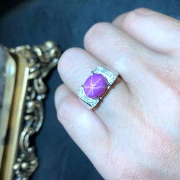 Cluster Rings Big Sale Attractive Fashion Pink Shiny Star Ruby Gemstone Ring For Man 925 Sterling Silver Size GemCluster