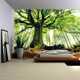 Nature Wall Tapestries Mandala Tree Forest Landscape Boho Room Decor Psychedelic Tapiz Hippie Starry Sky Bedroom Wall Cloth Carpet J220804