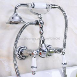 Bathroom Shower Sets Polished Chrome Wall Mounted Faucet Bath Mixer Tap With Hand Head Kna208Bathroom