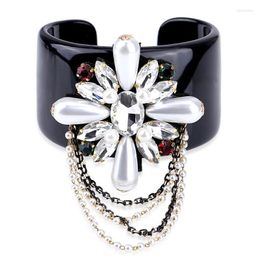 Bangle HAHA&TOTO Trendy Black Resin Inlaid Handmade Crystal Beaded Flower Statement Women Jewelry 3308BangleBangle Inte22