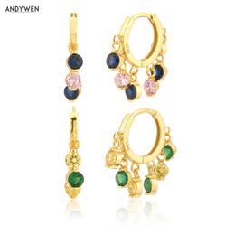 ANDYWEN 925 Sterling Silver Gold Colorful Zircon Charm Fashion Piercing Pendiente Crystal CZ Fine Jewelry For Women Gift 210323