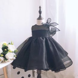 Girl's Dresses Black Tulle Baby Girl Baptism Dress For Pageant Princess Born Birthday Wedding Christening Gown Infant Party Evening Frocks