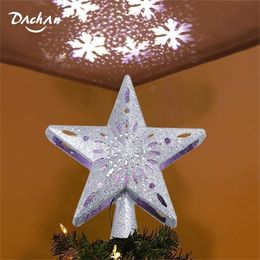 LED Christmas Tree Topper Star3D Top Light Projection Lamp Sequin Christmas Party Decoration for HomeBarCafeRestaurant 201006