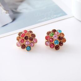 Clip-on & Screw Back 7 Colorful Flower Basket Ear Clip Fashionable Rose Gold Cz Wedding Earrings Luxury Gift Jewelry