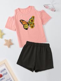 Girls Cold Shoulder Tee & Shorts SHE