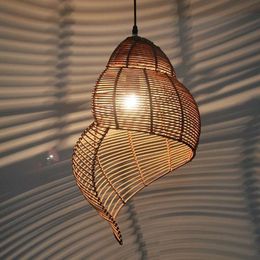 Pendant Lamps Lamp Bamboo Southeast Asian Sea Snail Shape E27 Wicker Shadows LED Lights For Study Room Accessories WJ111485Pendant