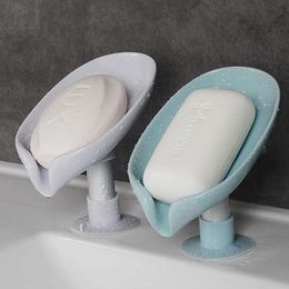 Soap Dishes Leaf Shape Box Drain Holder Bathroom Shower Sponge Storage Plate Tray Kitchen Supplies GadgeSoap
