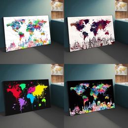 Abstract Colourful World Map Seven Plates of The Earth Landscape Canvas Painting Poster Print Wall Art Picture Home Decor Cuadros