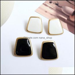 Stud Earrings Jewellery Women Enamel Earring Square Metal Gold Colour Wedding Statement Fashion Party Drop Delivery 2021 Zhaoy