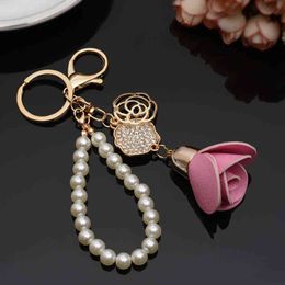Luxury Key Chain Camellia Rose Key ring Pendant Bag Decoration Tassel Key holder for keys For Woman AA220318
