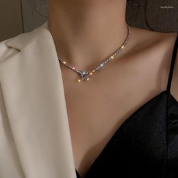 Chokers Exquisite Shiny Rhinestone OT Buckle-Shaped Necklace Women's Jewellery Korean-Style High-Grade Personality Short Clavicle Chain Heal22