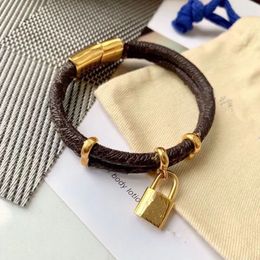 Beautiful bracelet Classic flower plaid leather rope gold silver buckle beads hand rope men women couple bracelets luxury fashion gift high quality hardware