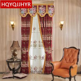 Curtain & Drapes Wine Red Luxury Chenille Jacquard Thickening Blackout Curtains For Living Room Bedroom Custom French Window CurtainsCurtain