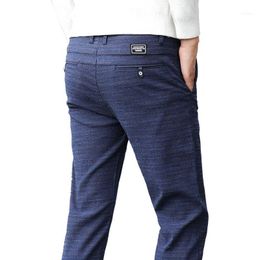 Men's Pants Fashion Men Trousers Navy Blue Suit 2022 Casual Skinny For Male Slim Plaid Breathable Work