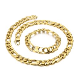 11mm 8.26 inch 24 inch Men Women Fashion Nk Chain Link Necklace Bracelet Gold Stainless Steel Jewellery Set for Holiday Gifts