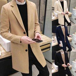 Men's Wool & Blends Autumn Winter Oversized Coat Male Long Windbreaker Trench Knee Length Buttons Business Style Woolen For Work T220810