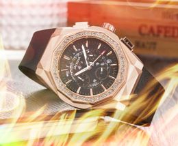 High Quality mens full functional diamonds ring stopwatch watch fine steel case quartz automatic movement rubber belt popular switzerland wristwatch