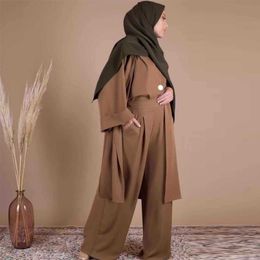 Three-pieces Muslim Abaya Turkish Kimono Tops Pants Muslim Dress Hijab Robe Dubai Caftan Kaftan Islam Clothing Suits wq2595w