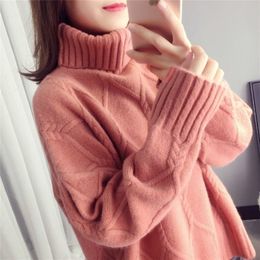 Winter Womens Turtleneck Warm Sweater Female Long Sleeve Thick Knitted Sweaters Casual Loose Wool Pullovers Outwear 201223