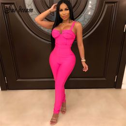 2019 Autumn New Women'S Fashion Sexy Blue Rose Red Black Spaghetti Bandage Jumpsuit Bodycon Club Party Jumpsuit T200303