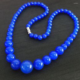 Chains Natural Stone Fashion Style 6-14mm Blue Chalcedony Jades Round Beads Necklace For Women Chain Choker Jewellery 18inch GE4032Chains Godl