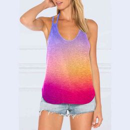 Sexy Vest Women Summer Backless Women Casual Camisole Tanks Summer Open Back Top Cross Strap Camisole Gradient Printed Tank Top L220706