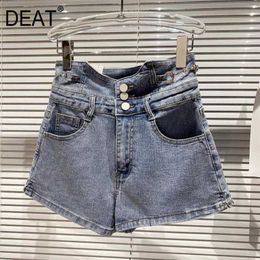 DEAT Spring Summer Arrivals Metal Buttons Belt High Waist Denim Shorts Women Temperament Fashion Streetwear ML304 210709