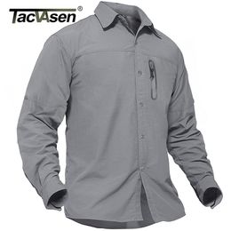 TACVASEN Summer Cargo Work Shirts Men Long Sleeve Lightweight Quick Dry Tactical Military Utility Zip Pockets Army 220322