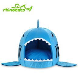 Beds for Cat Small Dog House Warm Soft Shark Cats Nest Mat Sleeping Bag Kedi Evi Cotton Doggy Sofa for Puppy Kitten Pet Supplies 201111