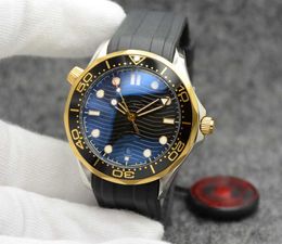 42MM automatic Mens Watches for man Watch Gold Case Blue Dial With Blue Rubber Band designer reloj orologio montre de luxe Rotatable Bezel aaa quality