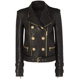 HIGH QUALITY 2020 Newest Designer Jacket Women s Lion Buttons Faux Leather Jacket Motorcycle Biker Jacket LJ201021