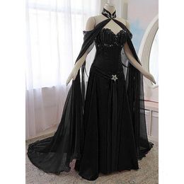 Vintage Mediaeval Corset Prom Dresses With Long Wrap Sweetheart Black A Line Renaissance Victorian Gothic Evening Dress Special Ocn Party Gown For Women