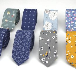 Brand Mens Floral Neck Ties For Man Casual Cotton Slim Tie Gravata Skinny Wedding Business Neckties Design Men