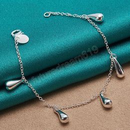 925 Sterling Silver Raindrops/Water Drops Pendant Bracelet Chain For Woman Charm Wedding Engagement Fashion Jewellery