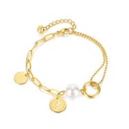 Link, Chain Hemiston Two Colour Pearl Coin Charm Bracelet Cool Style For Women Gift